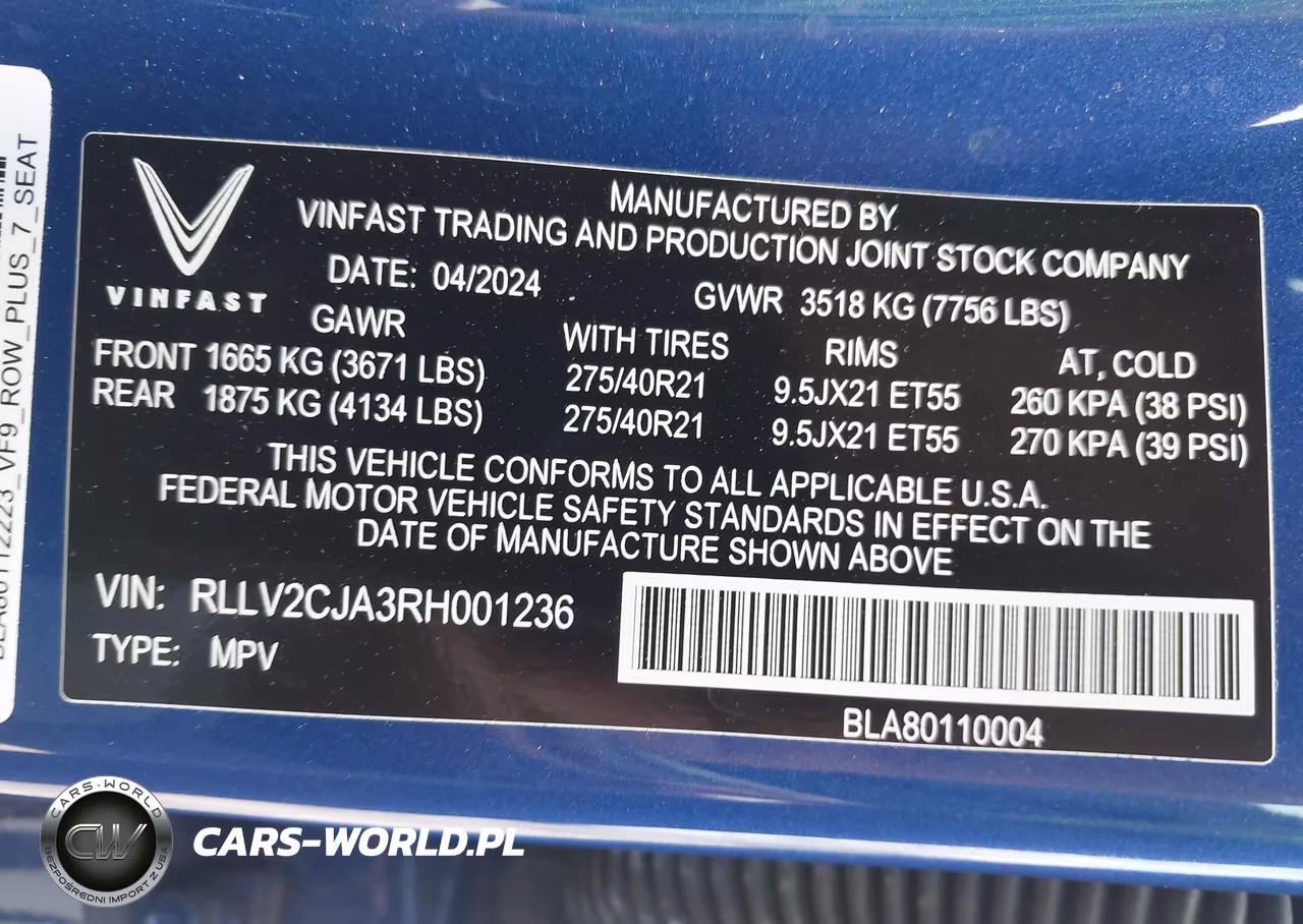 2024 Vinfast Vf 9 Plus VIN:RLLV2CJA3RH001236 - 9