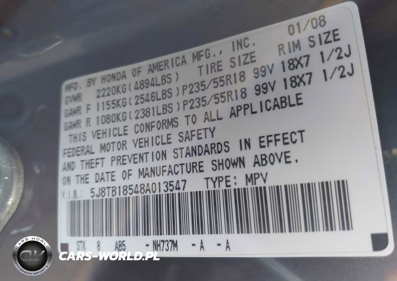 2008 Acura Rdx VIN:5J8TB18548A013547 - 9