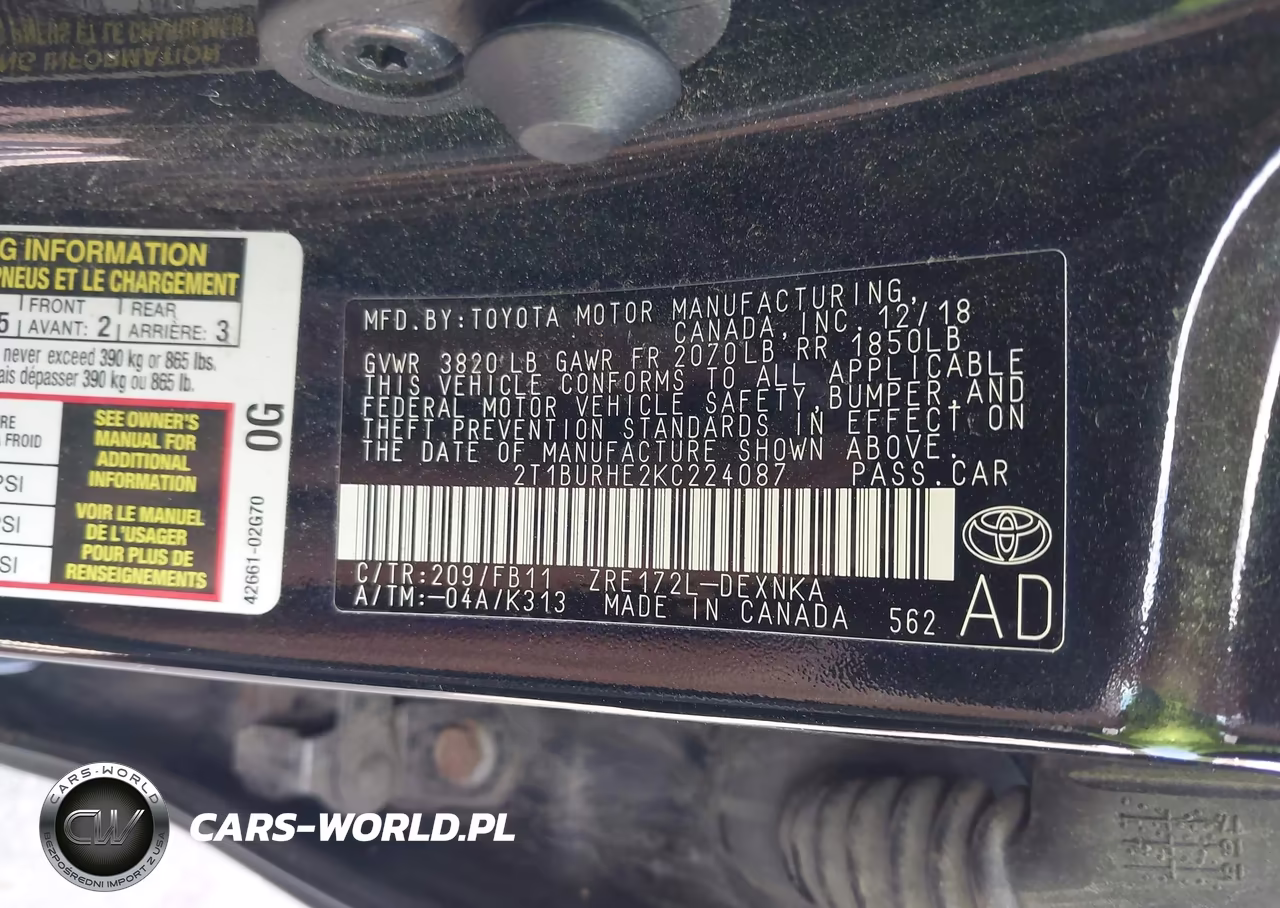 2019 Toyota Corolla Le VIN:2T1BURHE2KC224087 - 9