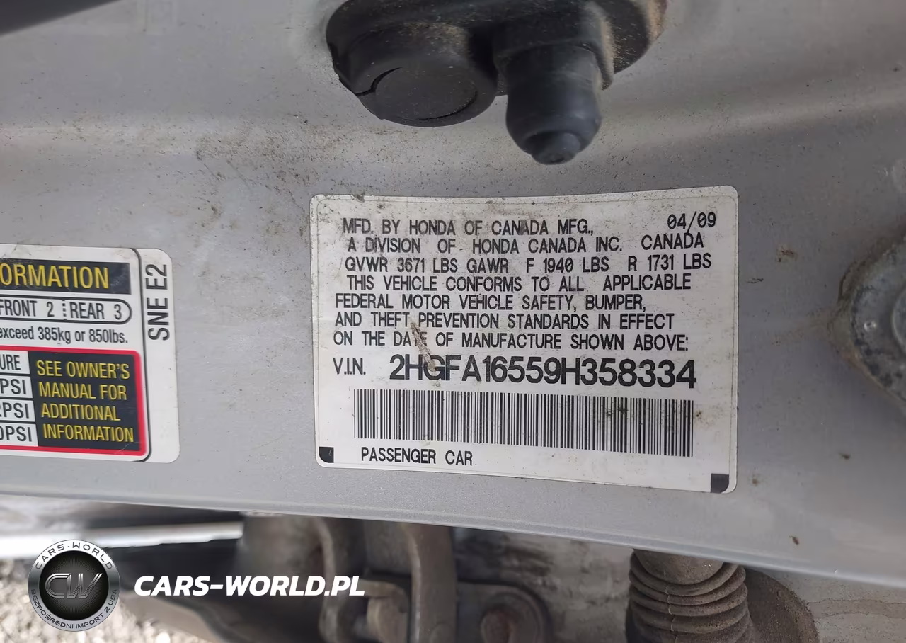 2009 Honda Civic Lx VIN:2HGFA16559H358334 - 9