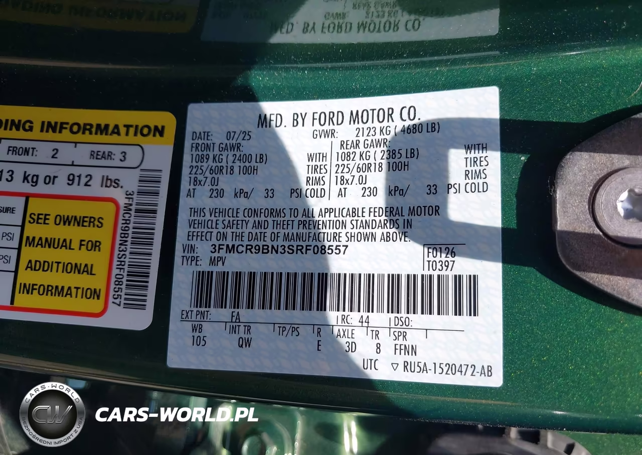 2025 Ford Bronco Sport Big Bend VIN:3FMCR9BN3SRF08557 - 9