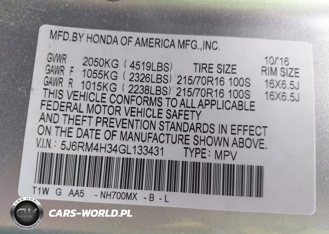 2016 Honda Cr-V Lx VIN:5J6RM4H34GL133431 - 9