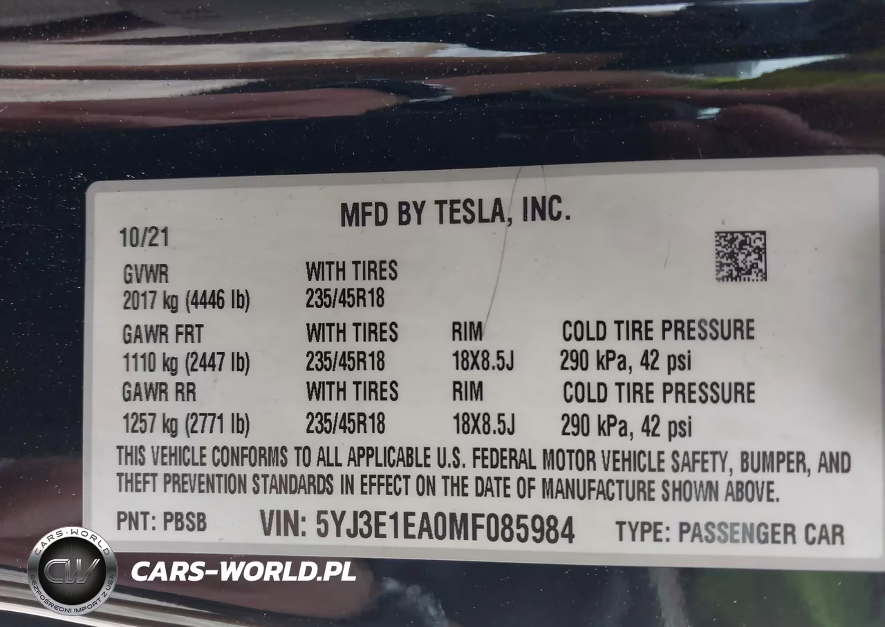 2021 Tesla Model 3 VIN:5YJ3E1EA0MF085984 - 9