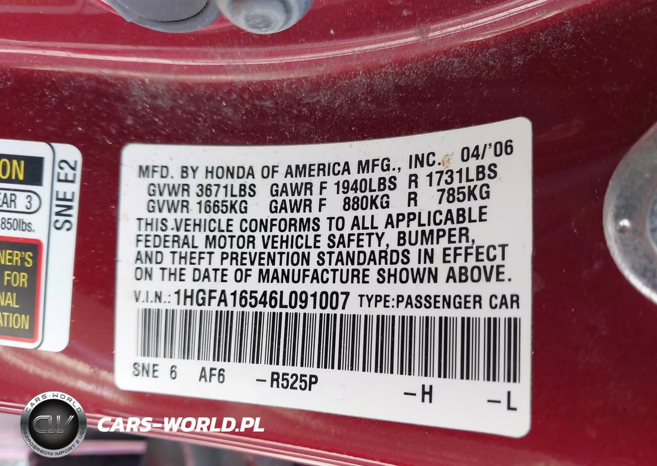 2006 Honda Civic Lx VIN:1HGFA16546L091007 - 9