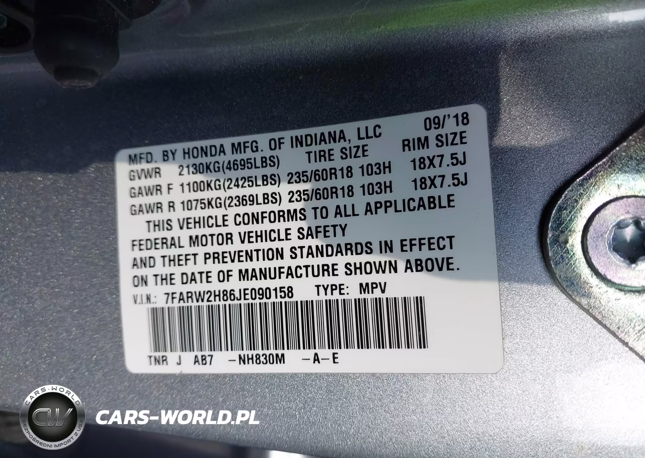 2018 Honda Cr-V Ex-L-Ex-L Navi VIN:7FARW2H86JE090158 - 9
