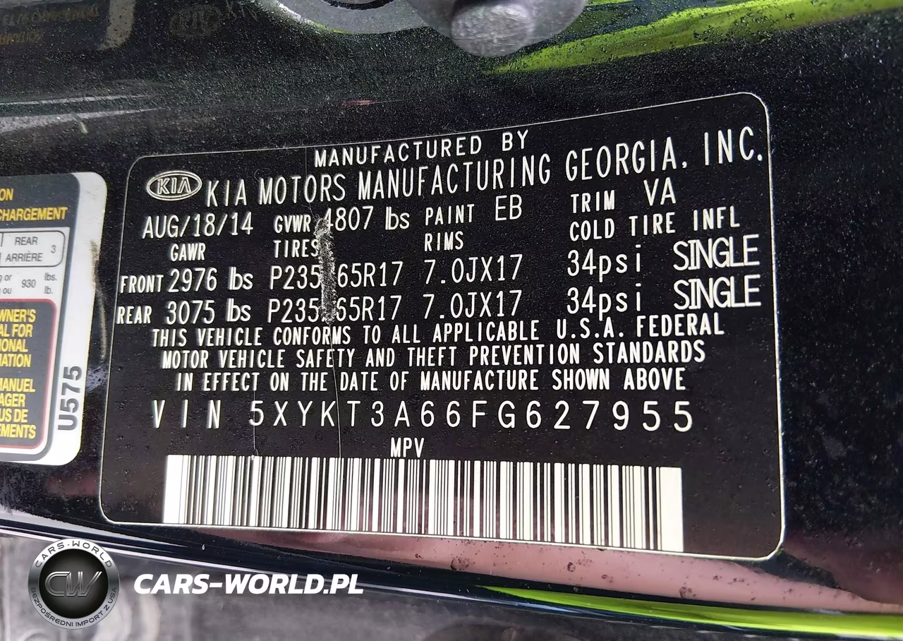2015 Kia Sorento Lx VIN:5XYKT3A66FG627955 - 9