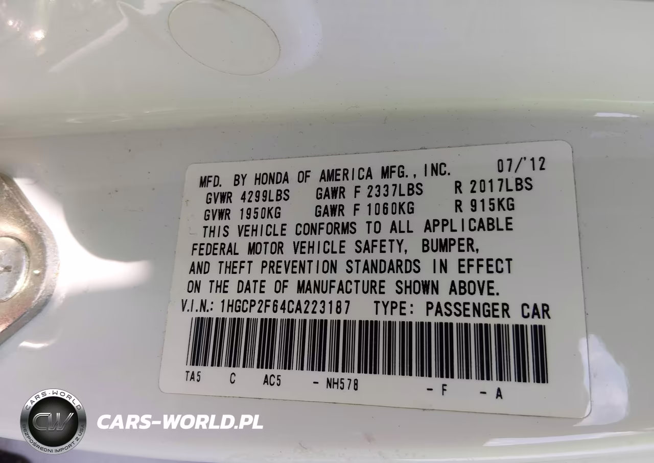 2012 Honda Accord 2.4 Se VIN:1HGCP2F64CA223187 - 9