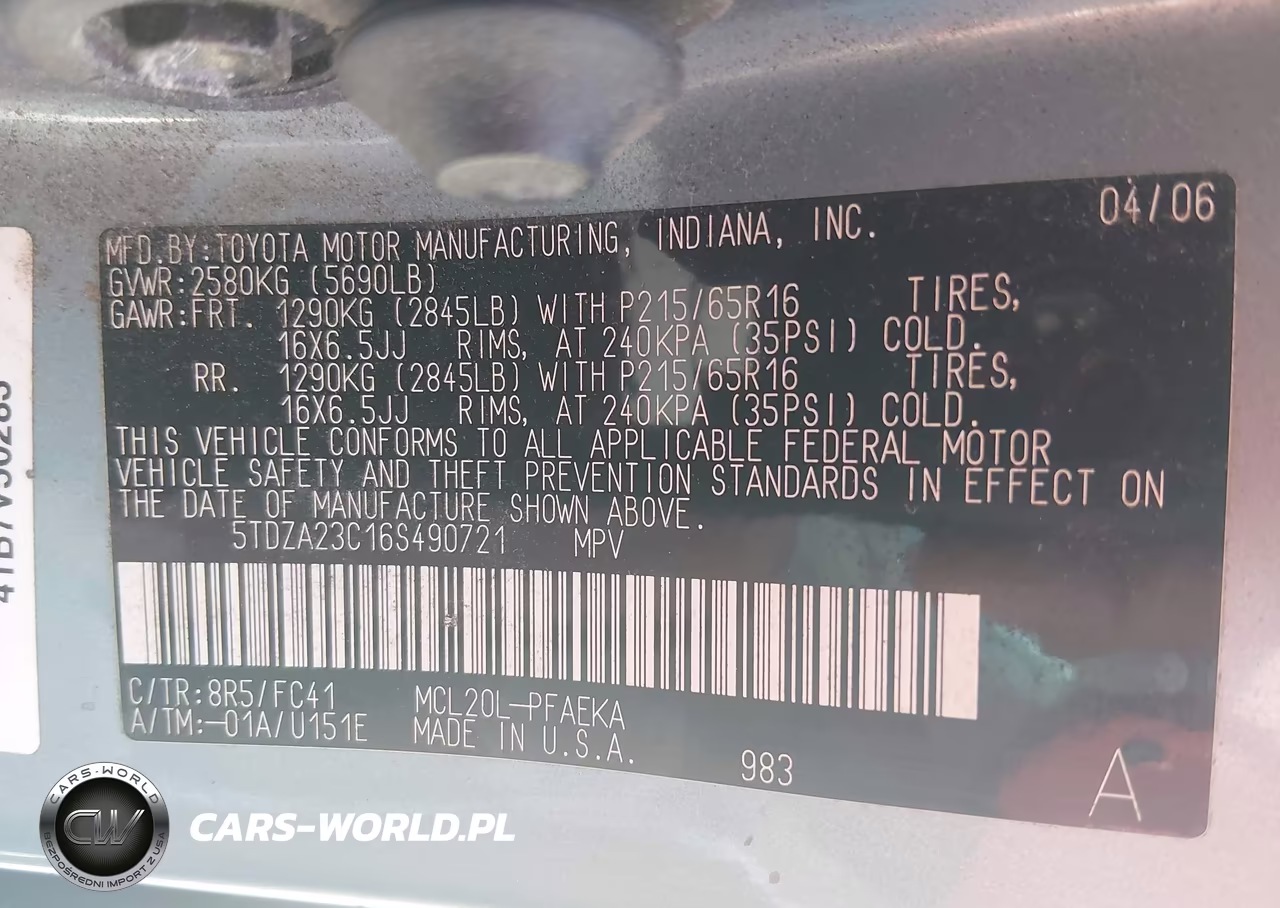 2006 Toyota Sienna Le VIN:5TDZA23C16S490721 - 9