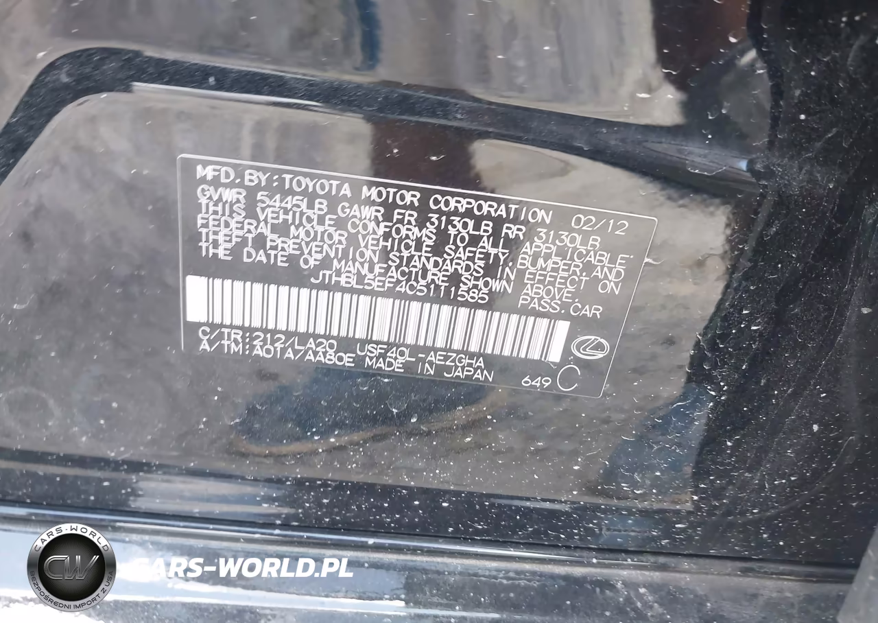 2012 Lexus Ls 460 VIN:JTHBL5EF4C5111585 - 9