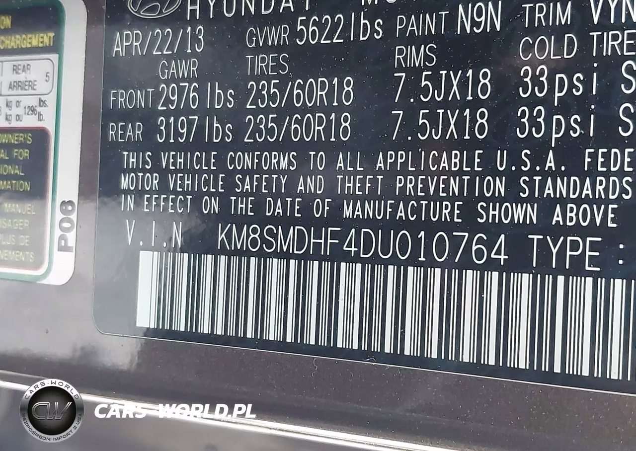 2013 Hyundai Santa Fe Gls VIN:KM8SMDHF4DU010764 - 9