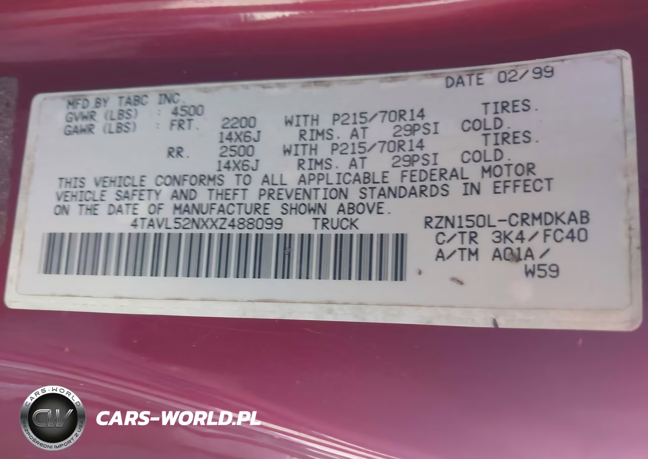 1999 Toyota Tacoma VIN:4TAVL52NXXZ488099 - 9