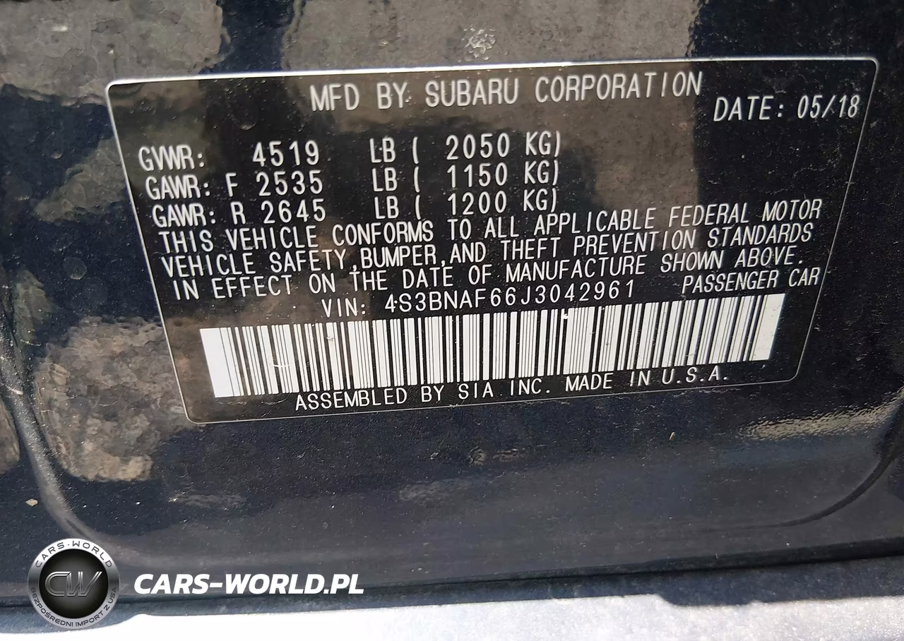 2018 Subaru Legacy 2.5I Premium VIN:4S3BNAF66J3042961 - 9