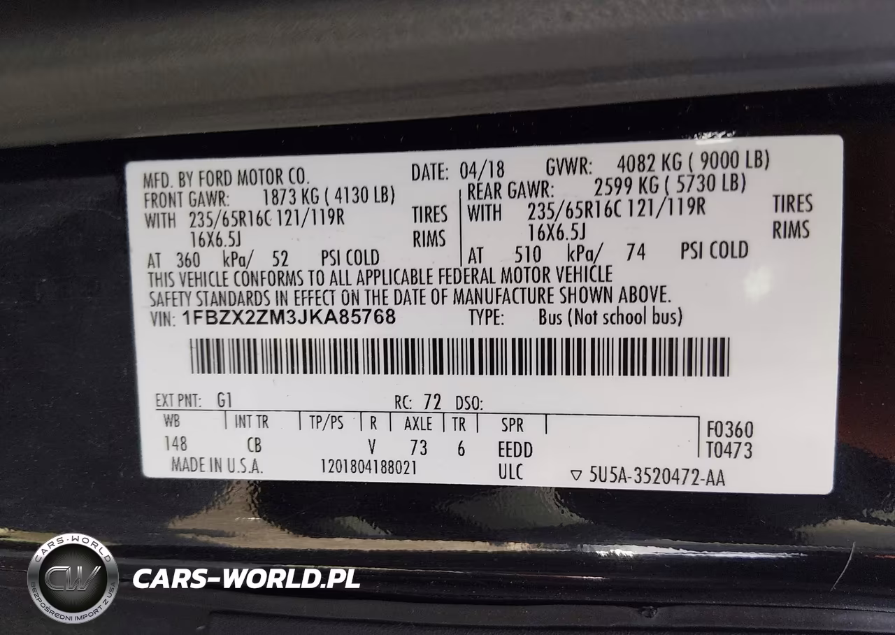 2018 Ford Transit-350 Xl-Xlt VIN:1FBZX2ZM3JKA85768 - 9