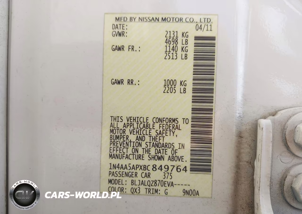2011 Nissan Maxima 3.5 S VIN:1N4AA5APXBC849764 - 9