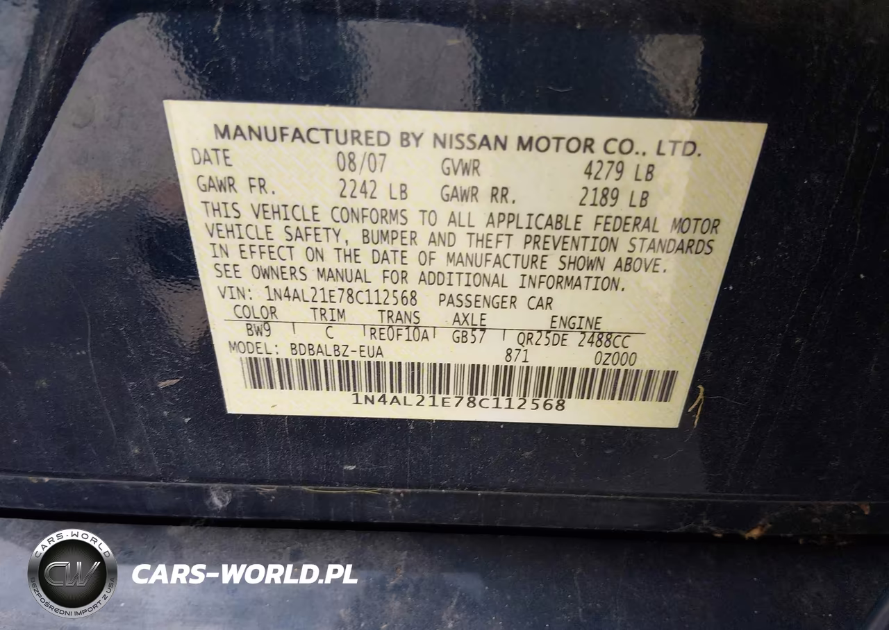 2008 Nissan Altima 2.5 Sl VIN:1N4AL21E78C112568 - 9