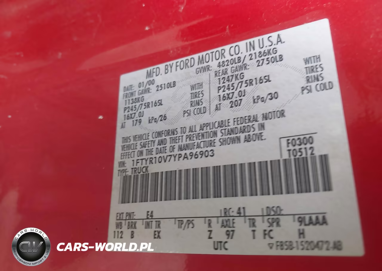 2000 Ford Ranger Xl-Xlt VIN:1FTYR10V7YPA96903 - 9