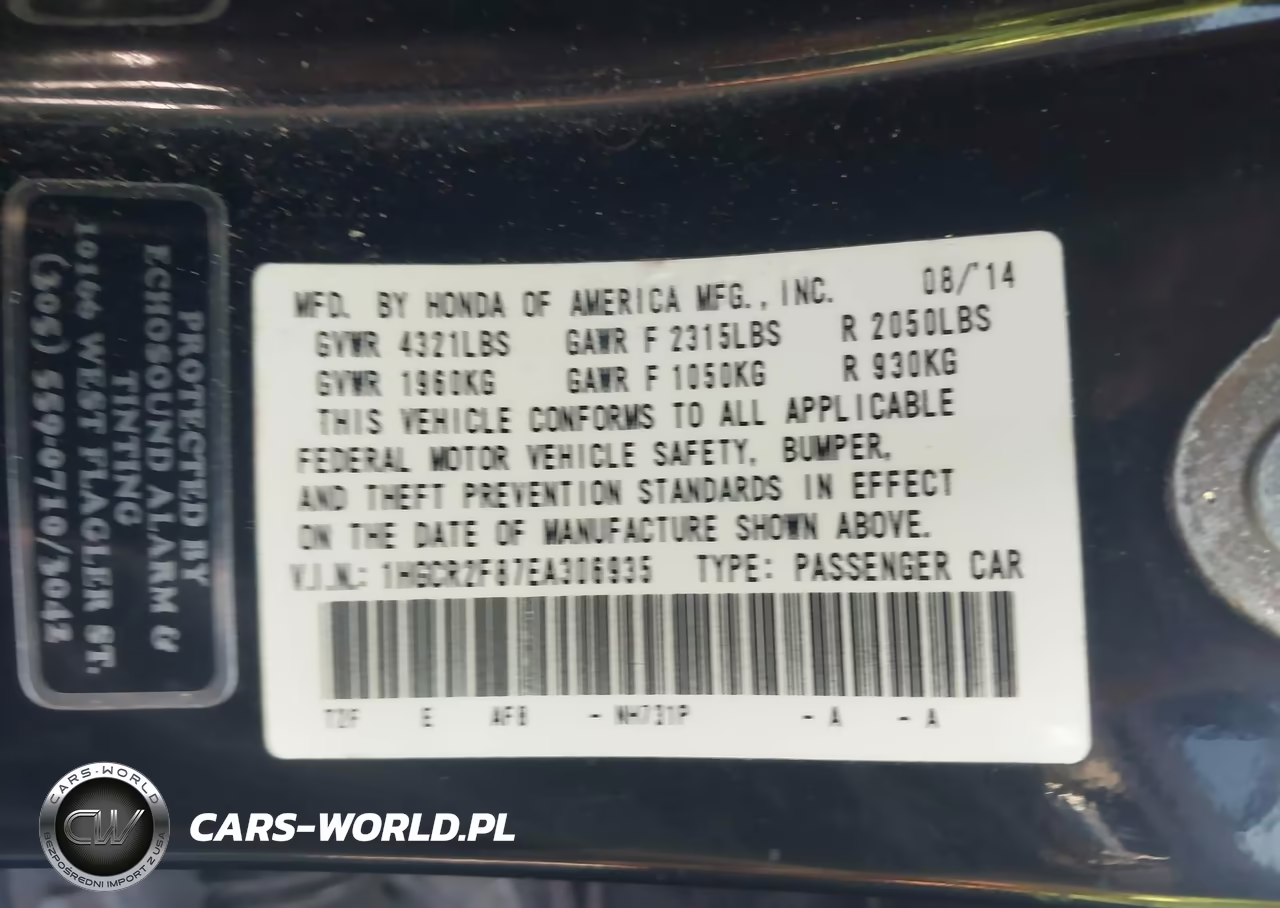 2014 Honda Accord Ex-L VIN:1HGCR2F87EA306935 - 9