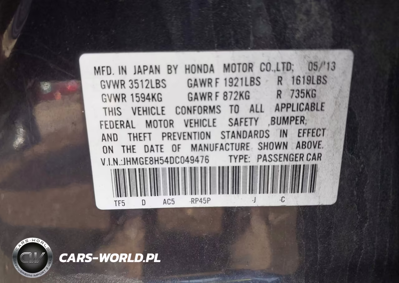 2013 Honda Fit Sport VIN:JHMGE8H54DC049476 - 9