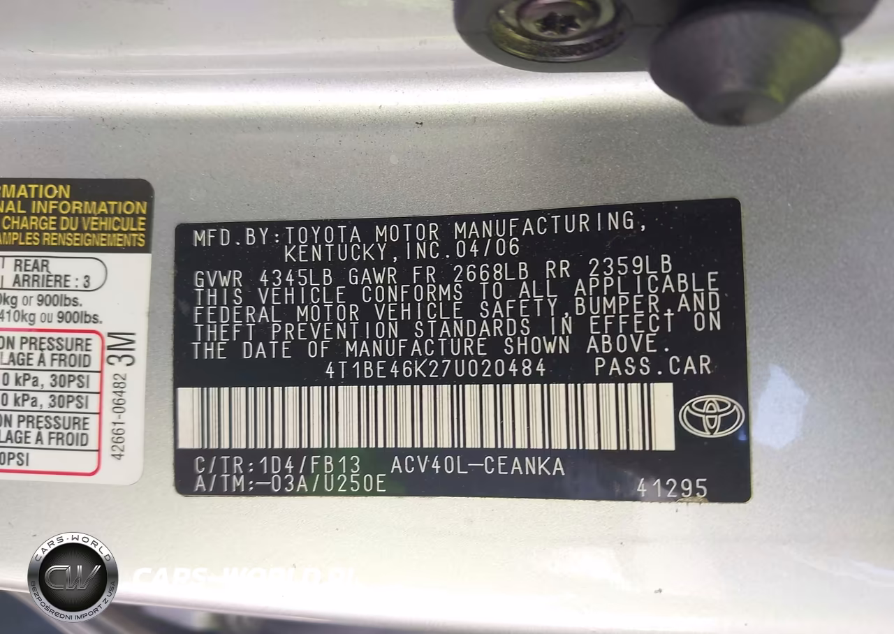 2007 Toyota Camry Le VIN:4T1BE46K27U020484 - 9