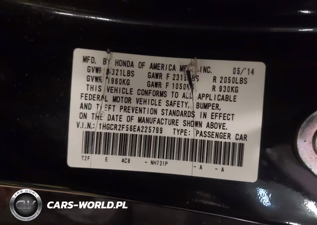 2014 Honda Accord Sport VIN:1HGCR2F56EA225799 - 9