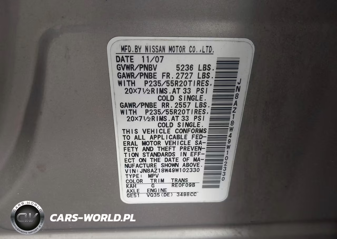 2009 Nissan Murano Le VIN:JN8AZ18W49W102330 - 9