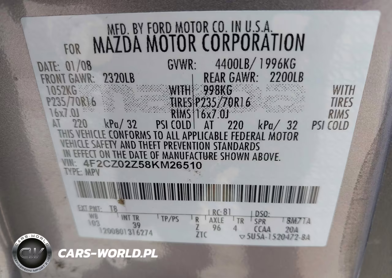 2008 Mazda Tribute I Sport VIN:4F2CZ02Z58KM26510 - 9