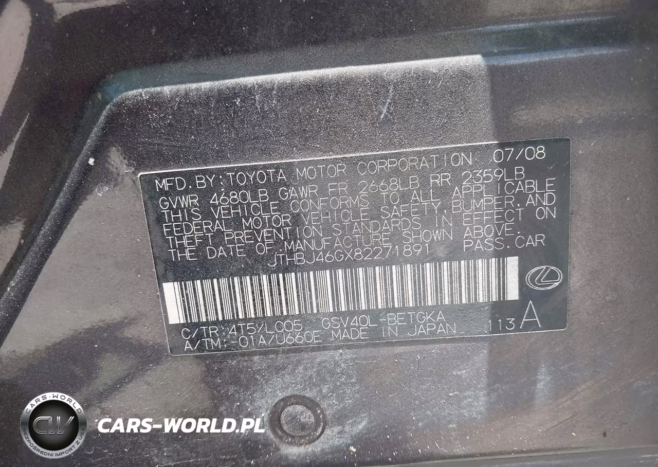 2008 Lexus Es 350 VIN:JTHBJ46GX82271891 - 9
