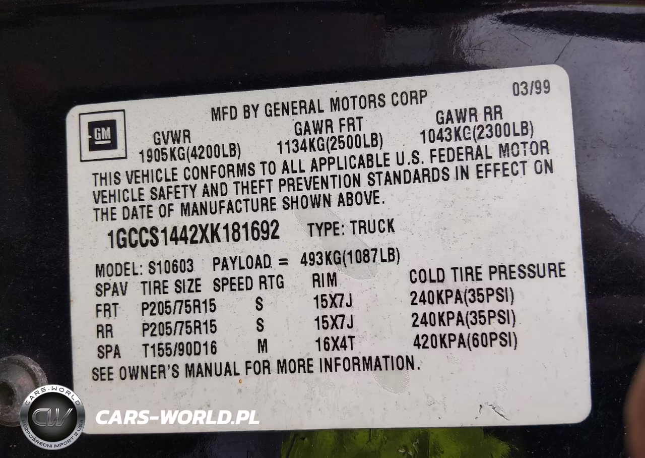 1999 Chevrolet S-10 VIN:1GCCS1442XK181692 - 9