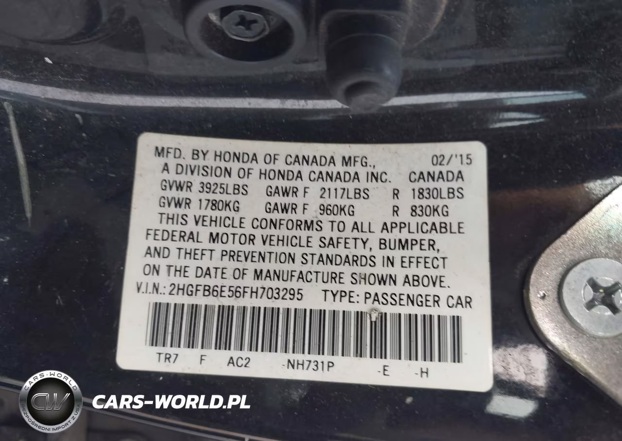 2015 Honda Civic Si VIN:2HGFB6E56FH703295 - 9