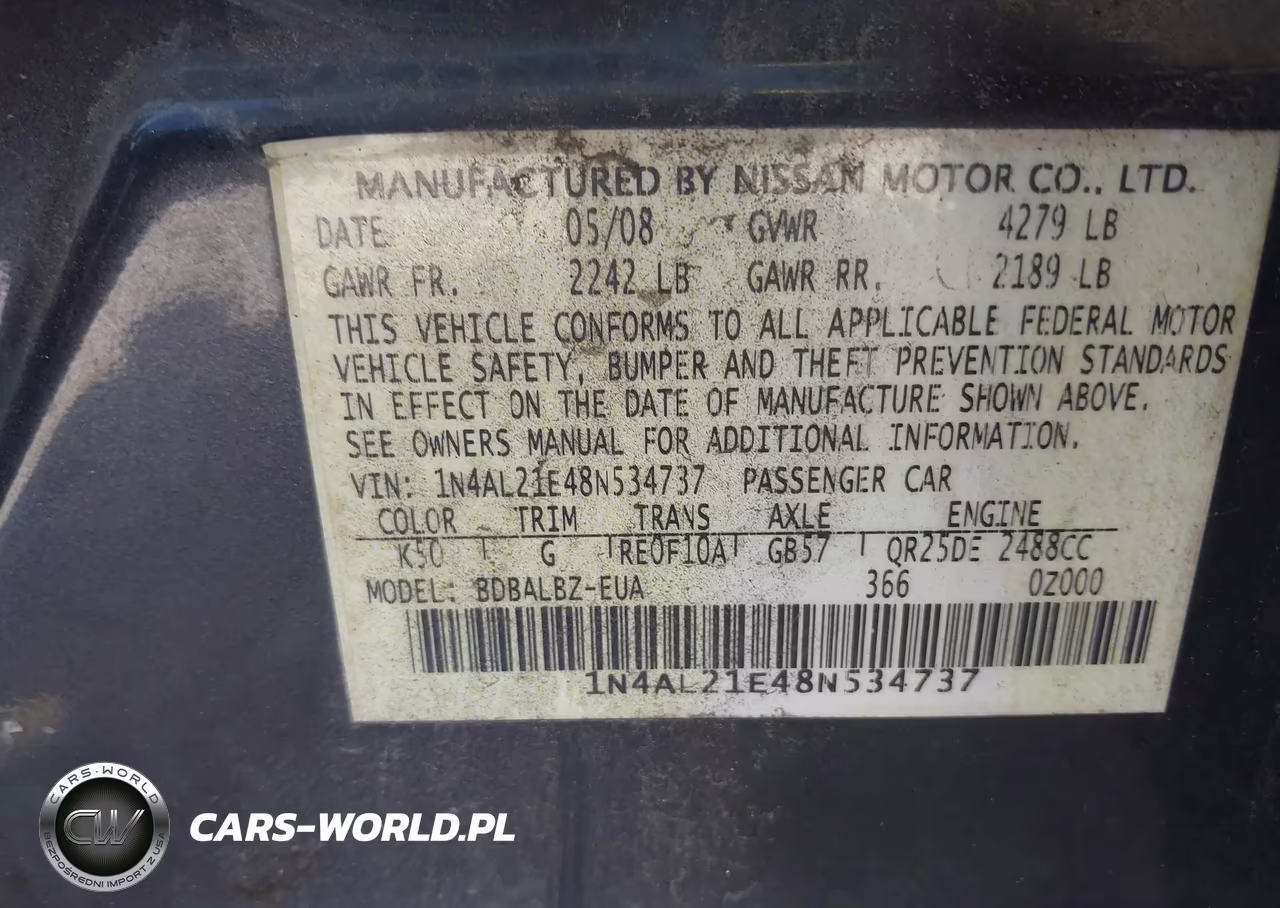 2008 Nissan Altima 2.5 S VIN:1N4AL21E48N534737 - 9