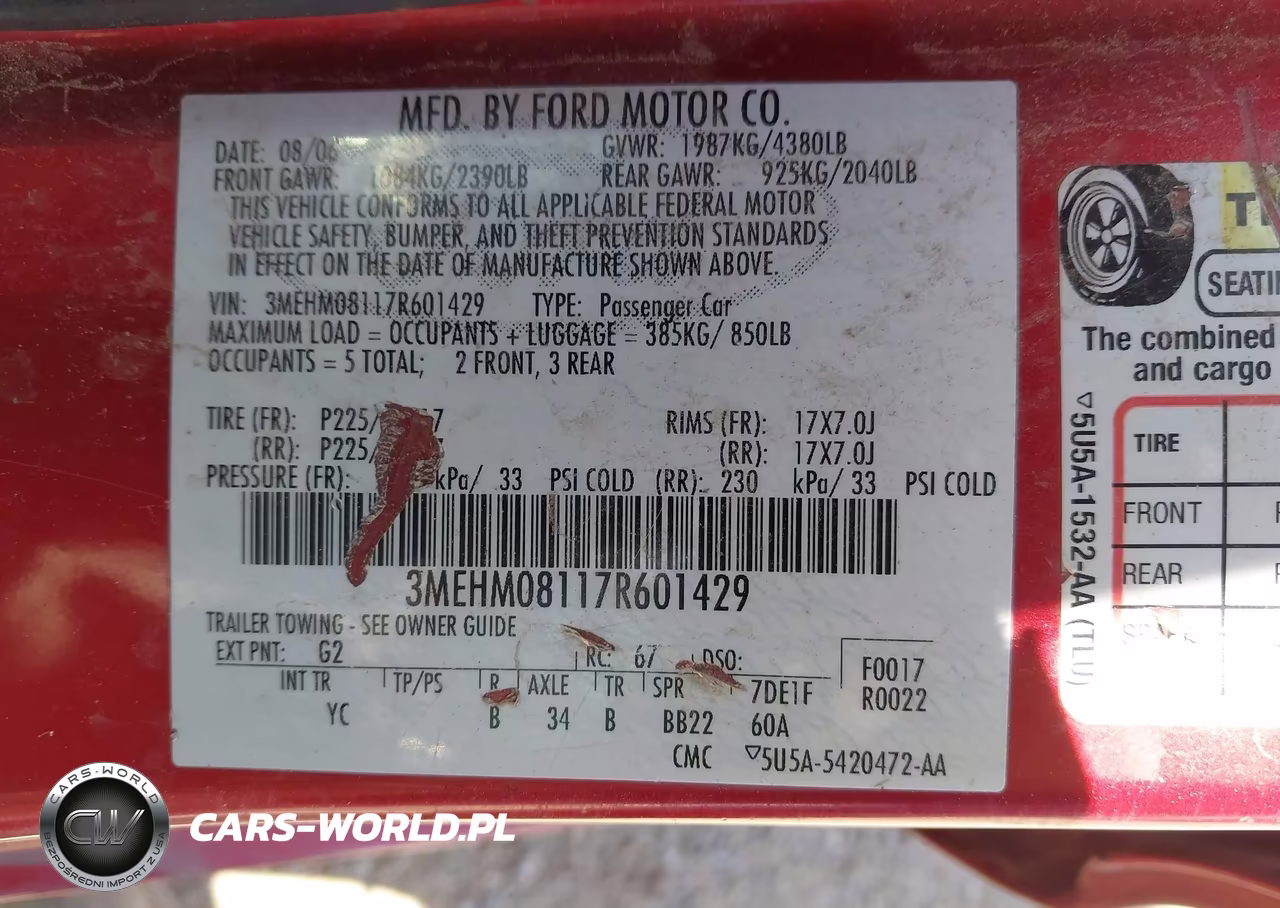 2007 Mercury Milan Premier VIN:3MEHM08117R601429 - 9