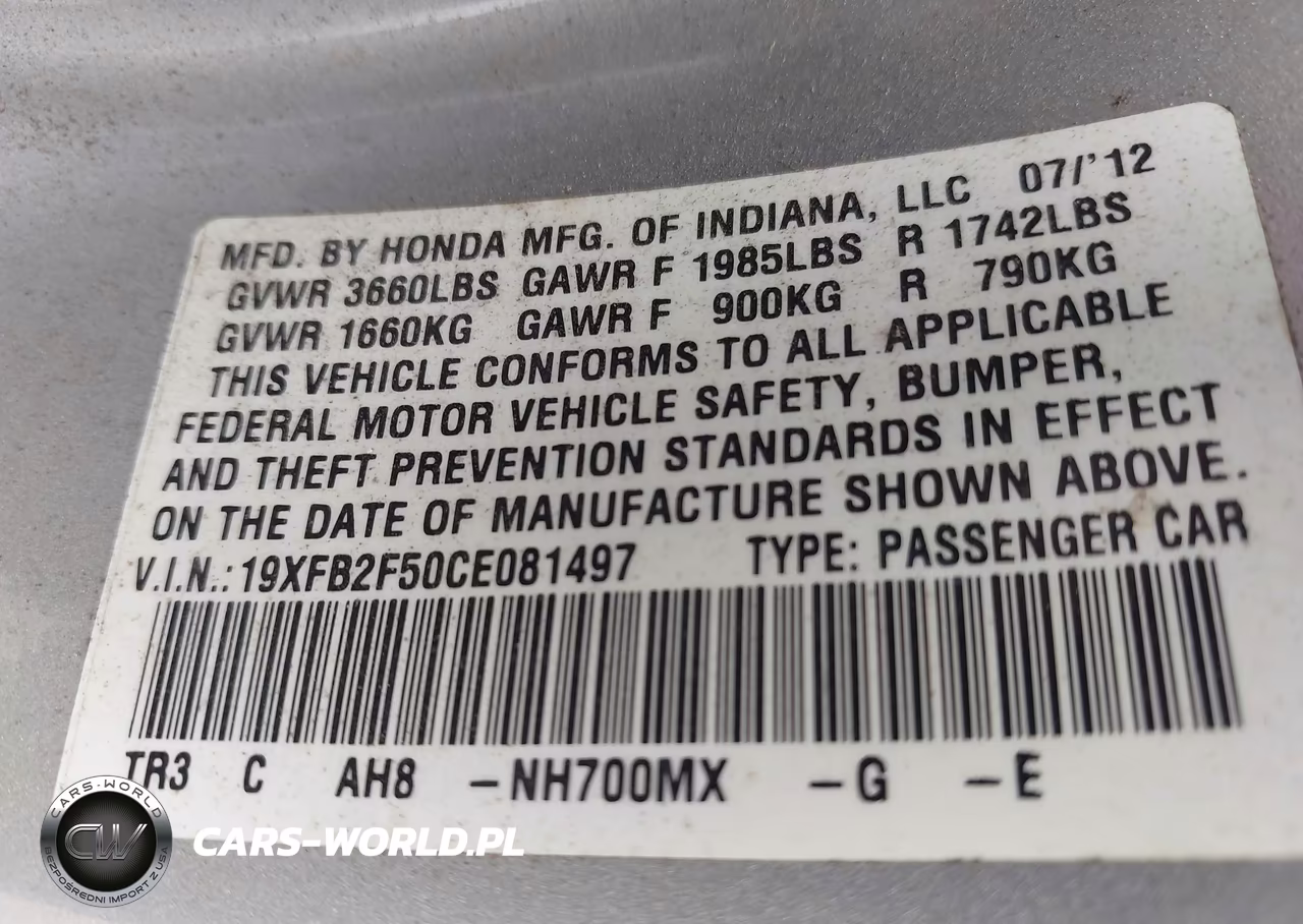 2012 Honda Civic Lx VIN:19XFB2F50CE081497 - 9