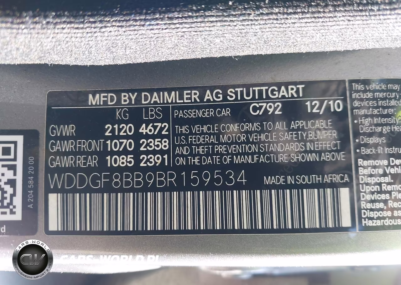 2011 Mercedes-Benz C 300 VIN:WDDGF8BB9BR159534 - 9