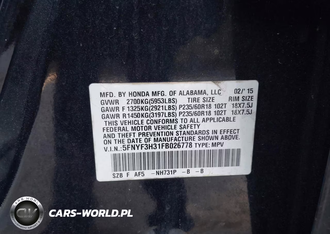 2015 Honda Pilot Se VIN:5FNYF3H31FB026778 - 9