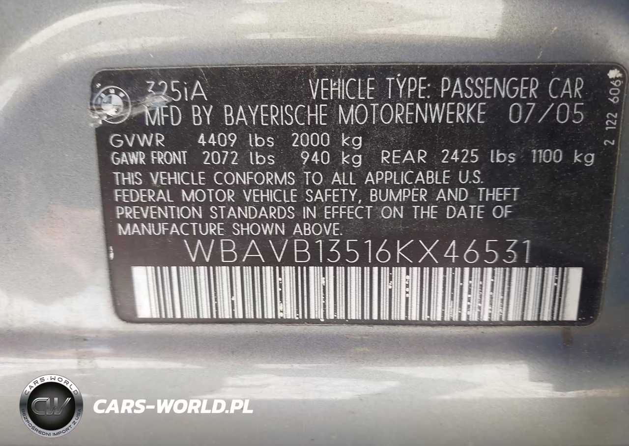 2006 BMW 325I VIN:WBAVB13516KX46531 - 9