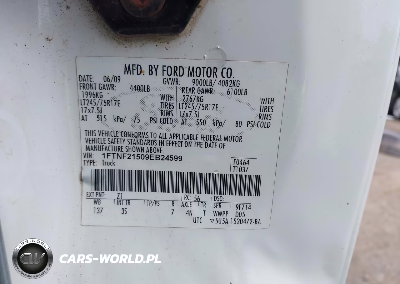 2009 Ford Super Duty F-250 Srw Xl-Xlt VIN:1FTNF21509EB24599 - 9