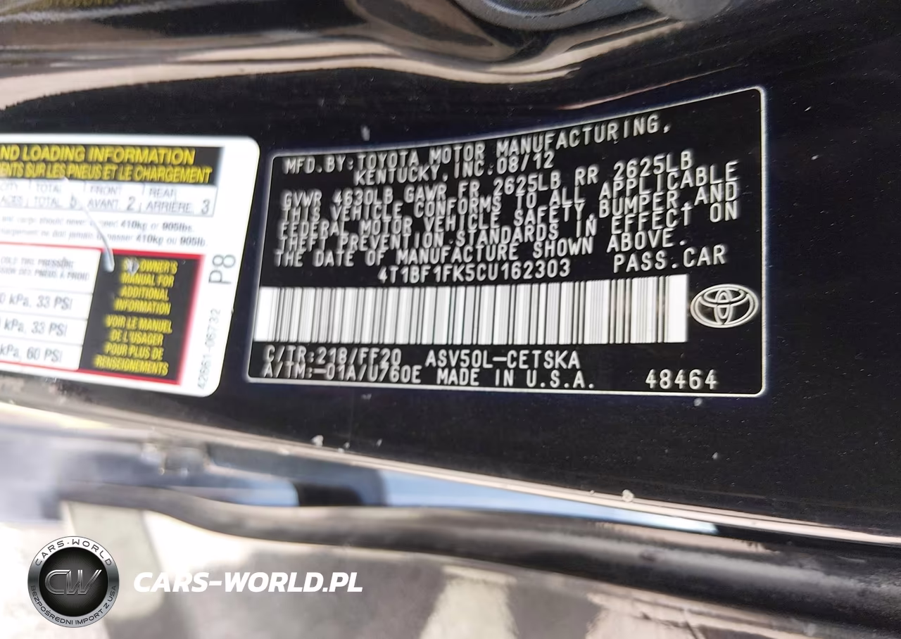 2012 Toyota Camry Se Limited Edition VIN:4T1BF1FK5CU162303 - 9
