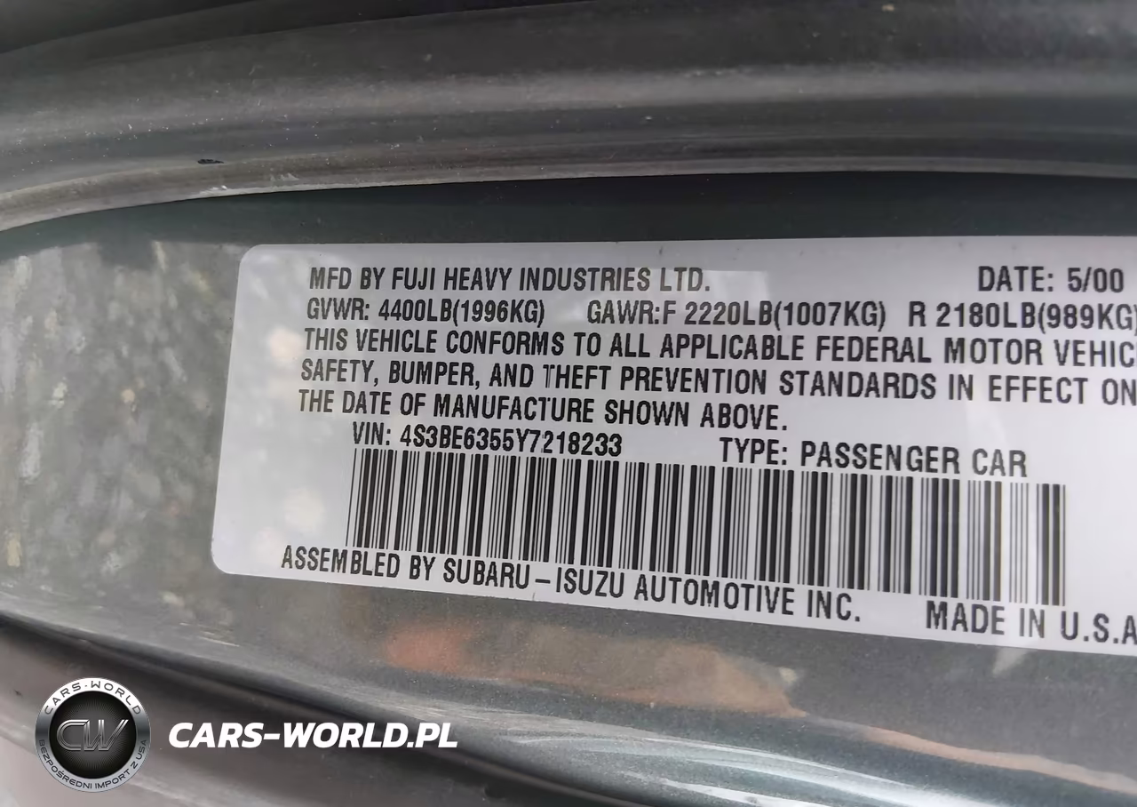 2000 Subaru Legacy L VIN:4S3BE6355Y7218233 - 9