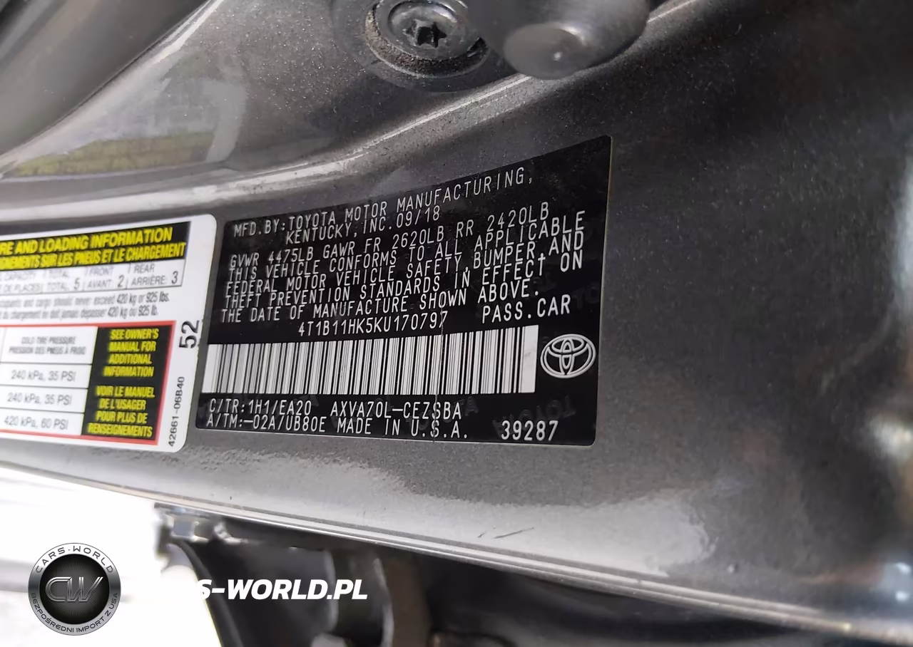 2019 Toyota Camry Se VIN:4T1B11HK5KU170797 - 9