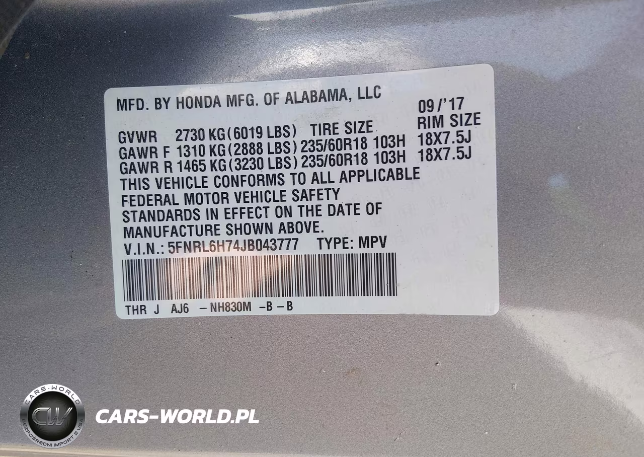 2018 Honda Odyssey Ex-L VIN:5FNRL6H74JB043777 - 9