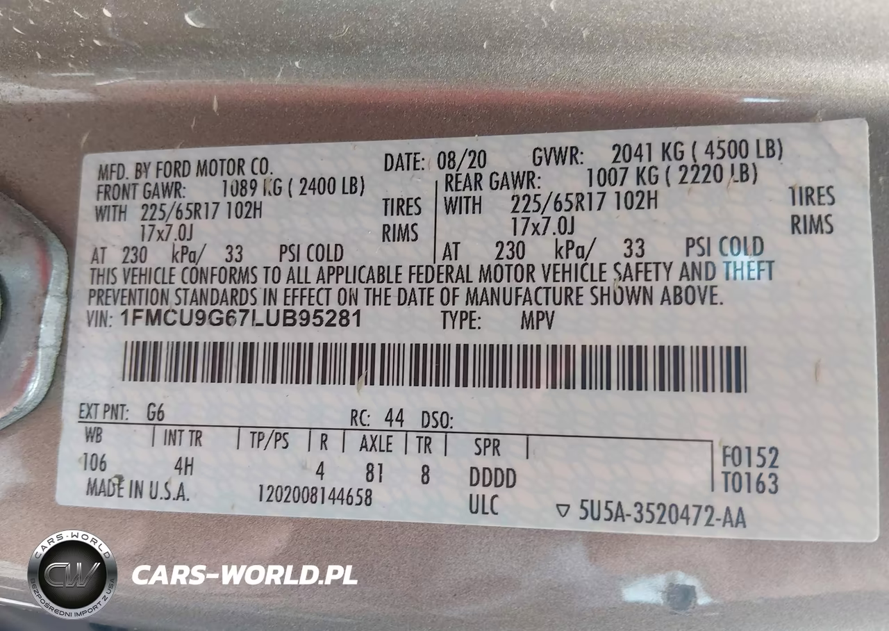 2020 Ford Escape Se VIN:1FMCU9G67LUB95281 - 9