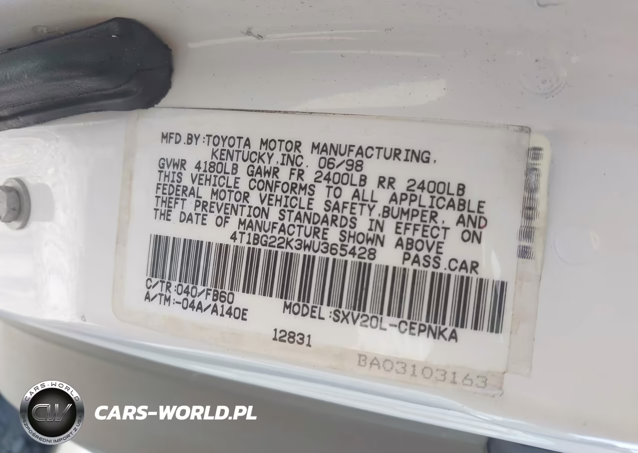 1998 Toyota Camry Le VIN:4T1BG22K3WU365428 - 9
