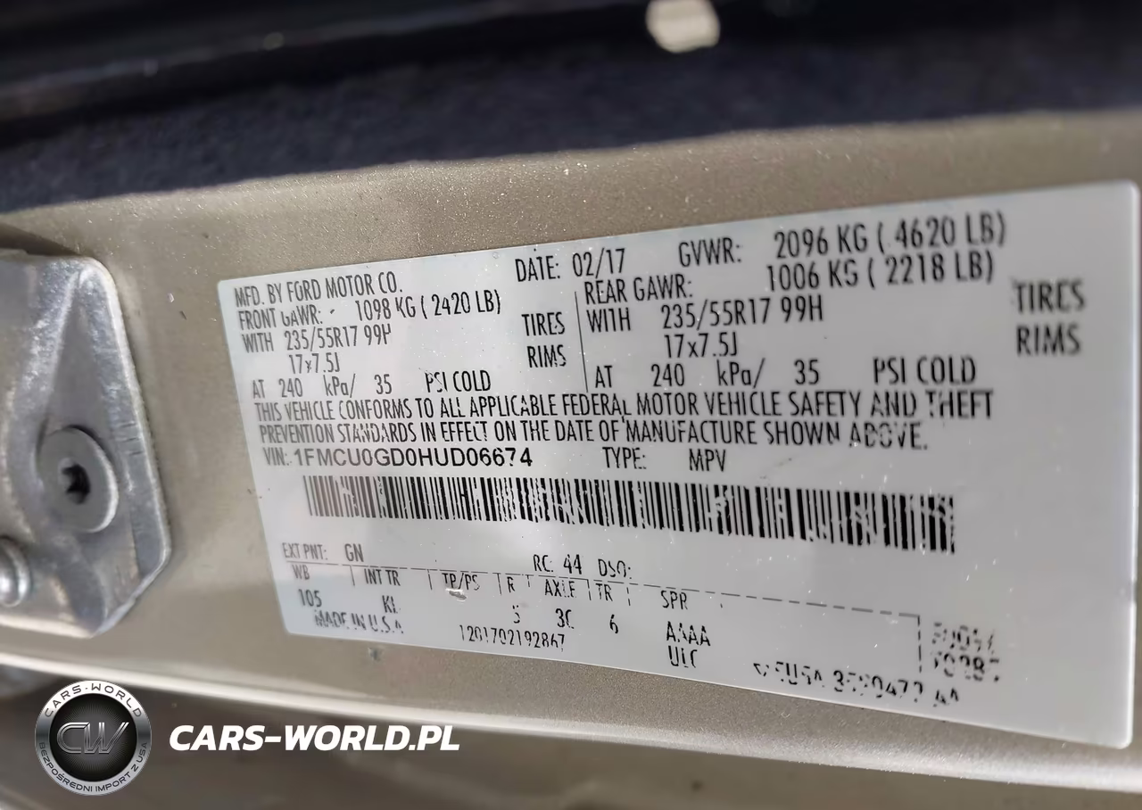 2017 Ford Escape Se VIN:1FMCU0GD0HUD06674 - 9