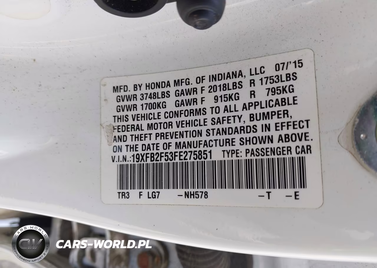 2015 Honda Civic Lx VIN:19XFB2F53FE275851 - 9