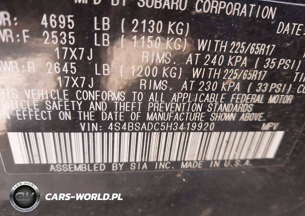 2017 Subaru Outback 2.5I Premium VIN:4S4BSADC5H3419920 - 9