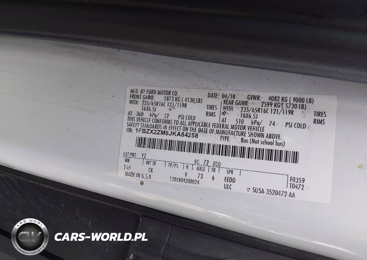 2018 Ford Transit-350 Xl-Xlt VIN:1FBZX2ZM8JKA84258 - 9