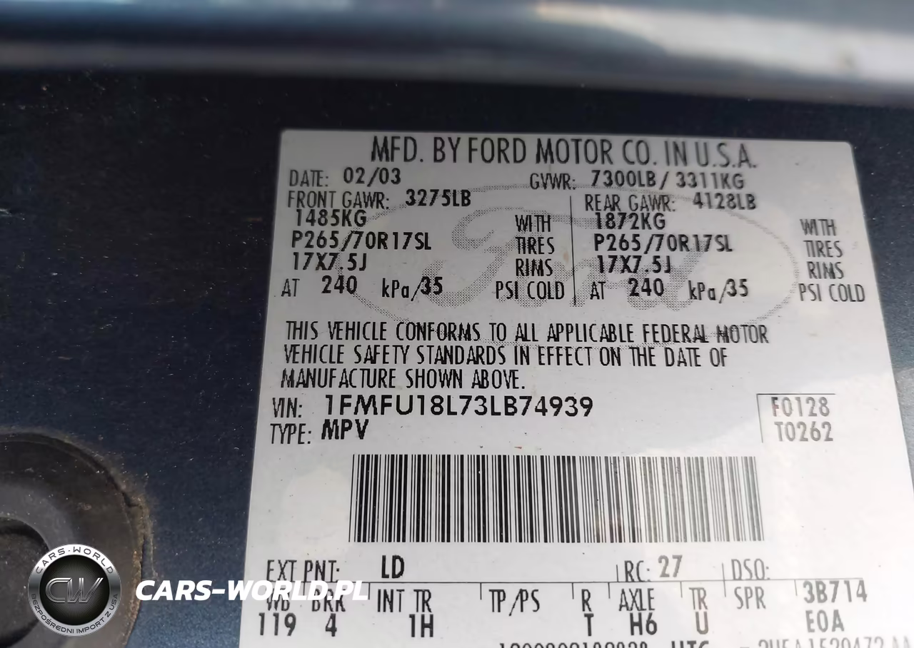 2003 Ford Expedition Eddie Bauer VIN:1FMFU18L73LB74939 - 9