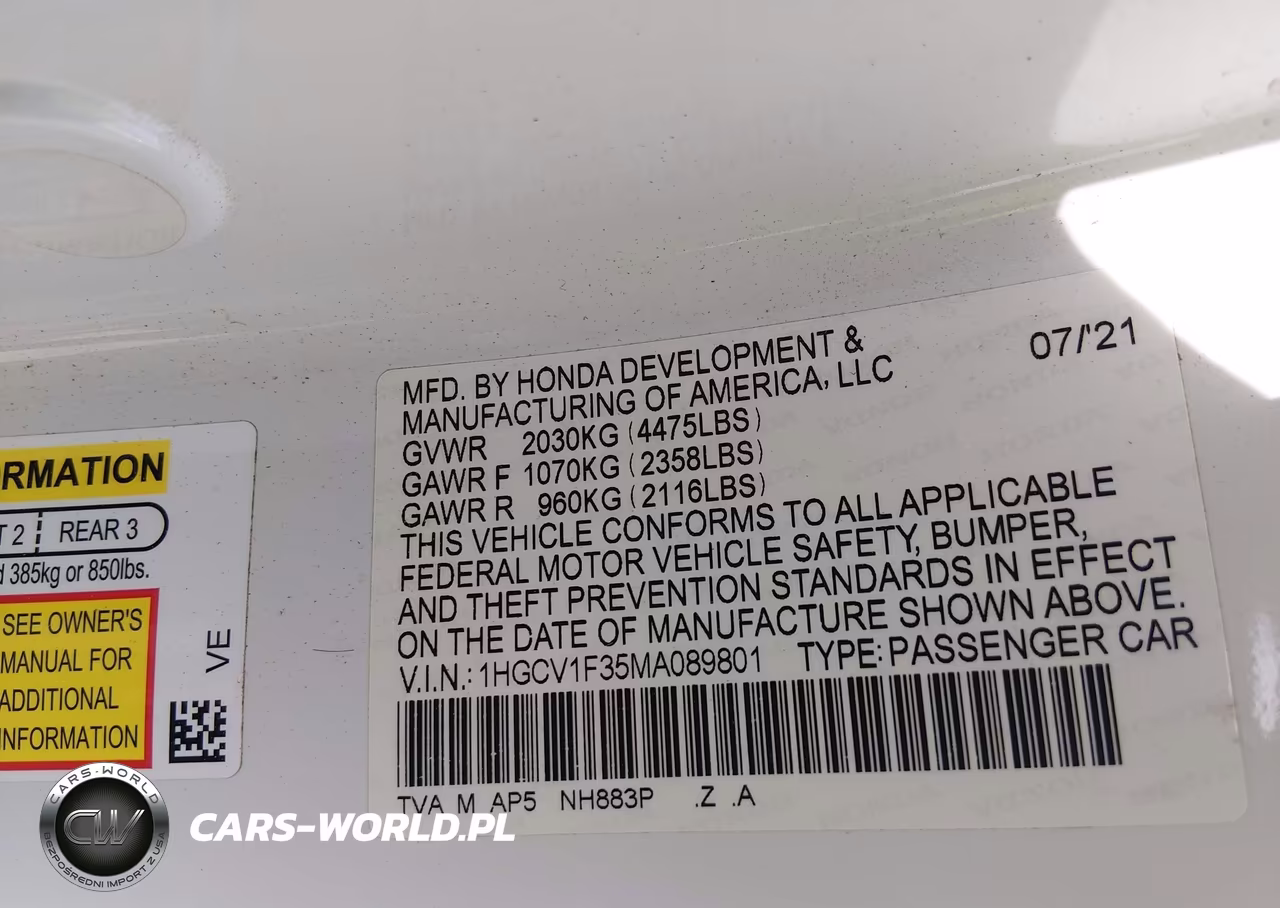 2021 Honda Accord Sport VIN:1HGCV1F35MA089801 - 9
