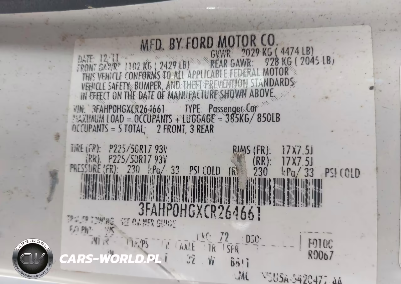 2012 Ford Fusion Se VIN:3FAHP0HGXCR264661 - 9