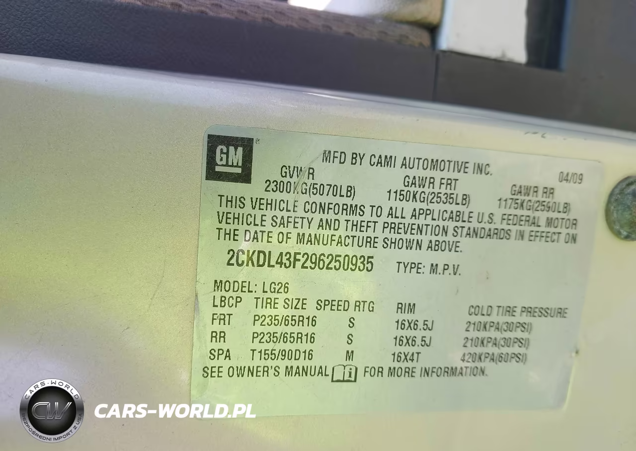 2009 Pontiac Torrent VIN:2CKDL43F296250935 - 9